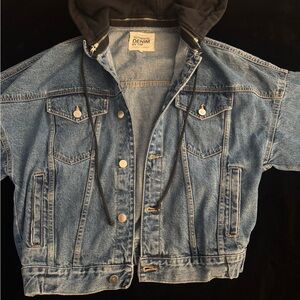 Zara Blue Denim Jacket with Black Hood